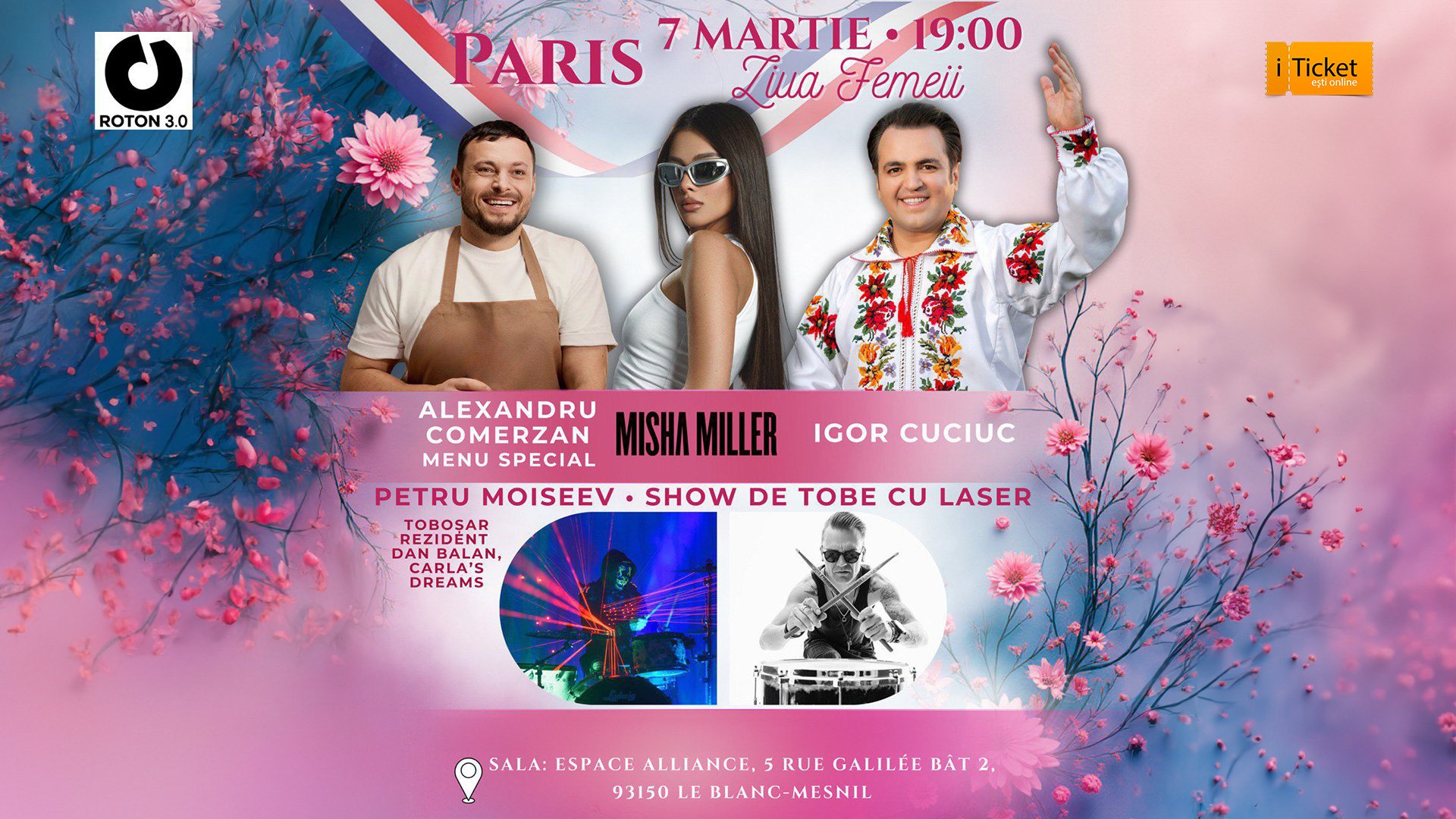 Paris 7 martie / sâmbătă / ora 19:00 - Sărbătorim ziua Femeii cu Misha Miller, Igor Cuciuc, Petru Moiseev